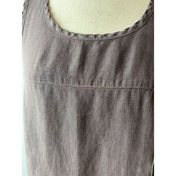 Allen Allen Linen Sleeveless Hi-Lo Shift Dress Size Small Light Brown Laganlook - Picture 2 of 8